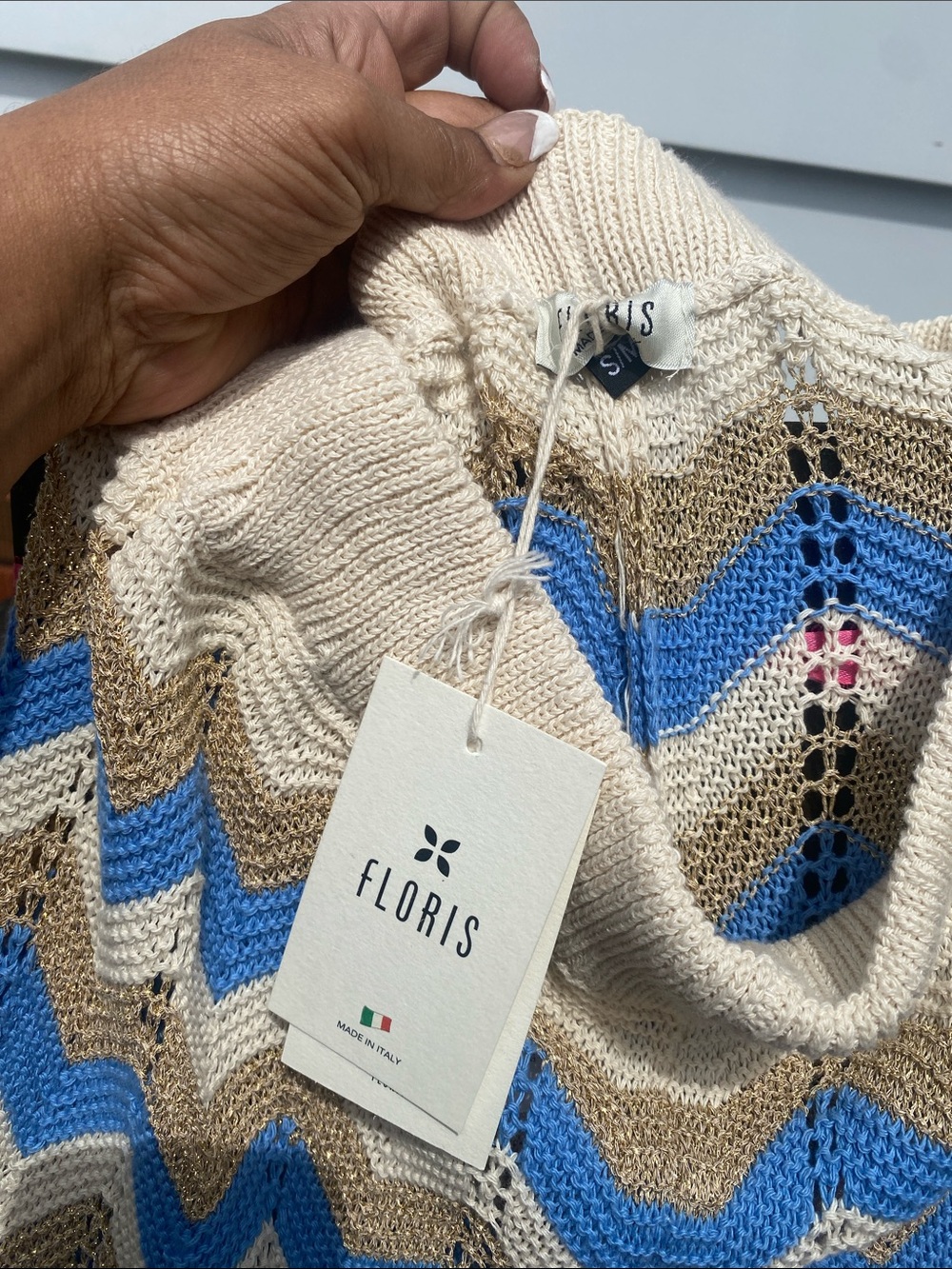 Women's Cream & Blue Knit Pants - Picture 3 of 12